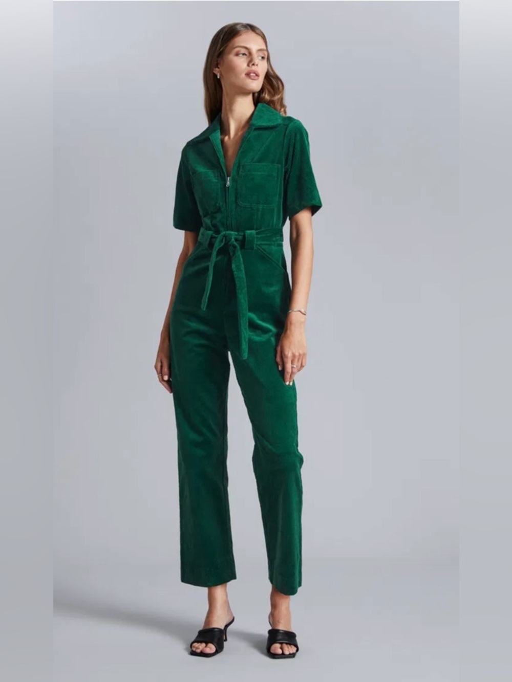 & Other Stories Green Corduroy Belted Utility Jumpsuit Size 12